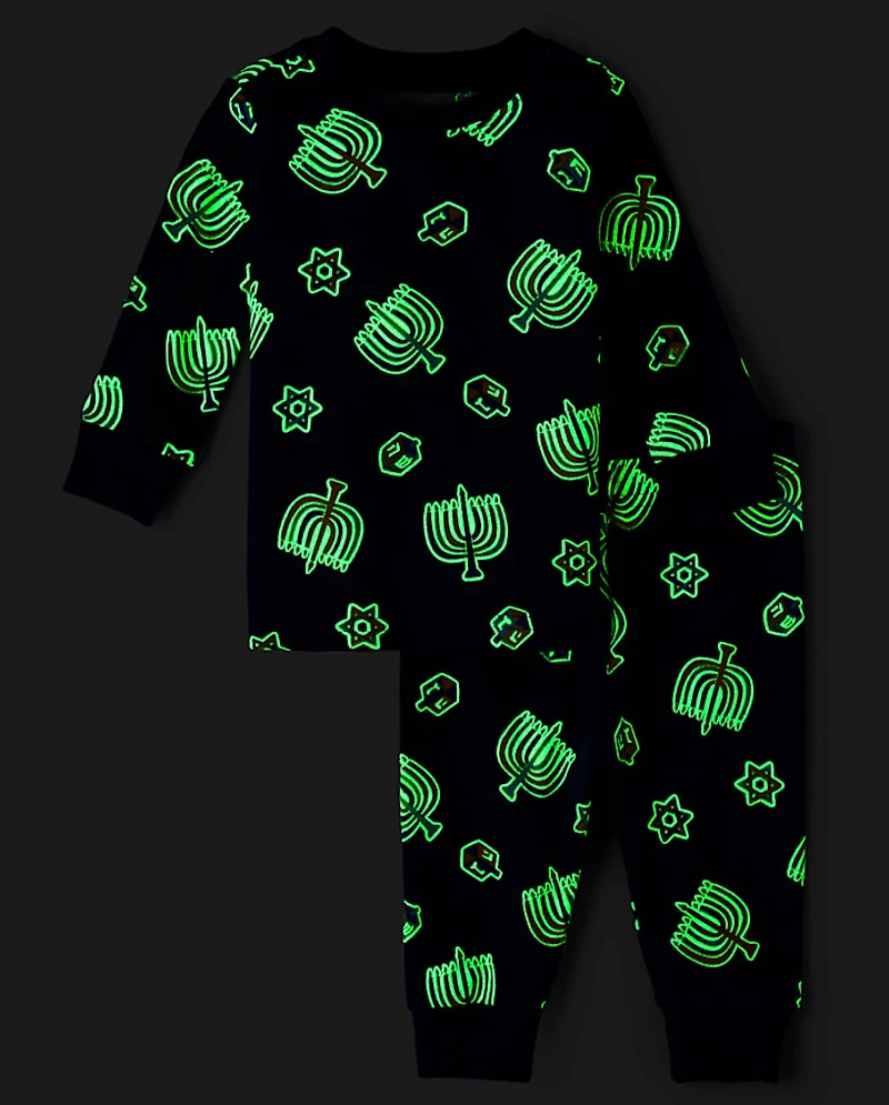 Baby And Toddler Matching Family Glow Hanukkah Snug Fit Cotton Pajamas