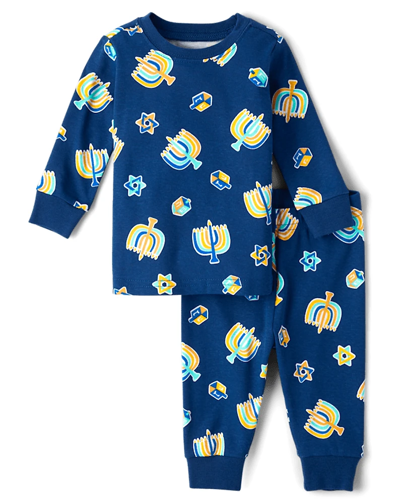Baby And Toddler Matching Family Glow Hanukkah Snug Fit Cotton Pajamas