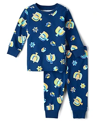 Baby And Toddler Matching Family Glow Hanukkah Snug Fit Cotton Pajamas