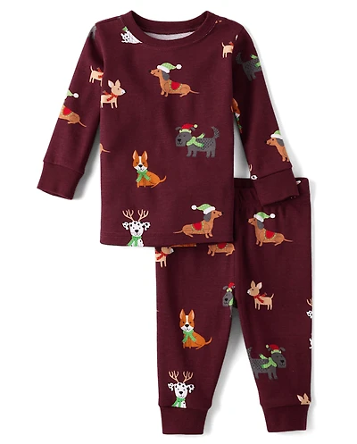 Baby And Toddler Matching Family Holiday Dog Snug Fit Cotton Pajamas