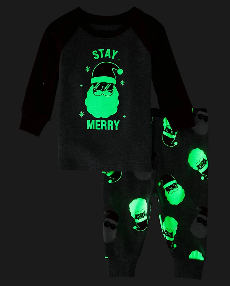 Pyjama en coton ajusté pour bébé et enfant bas âge, assorti à la famille, « Glow Stay Merry »