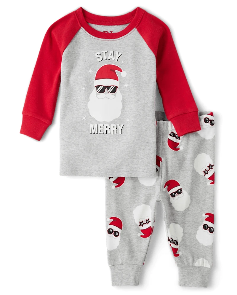 Pyjama en coton ajusté pour bébé et enfant bas âge, assorti à la famille, « Glow Stay Merry »