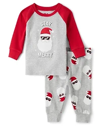 Pyjama en coton ajusté pour bébé et enfant bas âge, assorti à la famille, « Glow Stay Merry »
