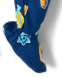 Baby And Toddler Matching Family Hanukkah Snug Fit Cotton Footed One Piece Pajamas