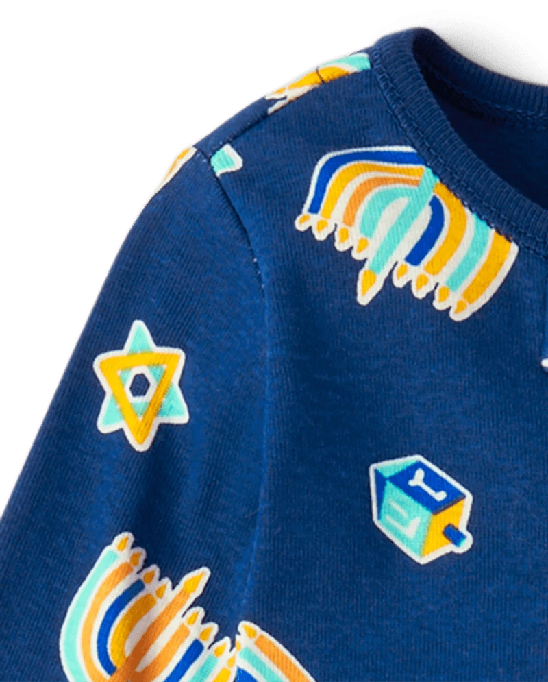 Baby And Toddler Matching Family Hanukkah Snug Fit Cotton Footed One Piece Pajamas
