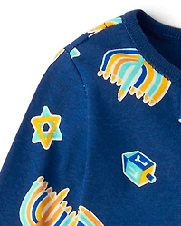 Baby And Toddler Matching Family Hanukkah Snug Fit Cotton Footed One Piece Pajamas