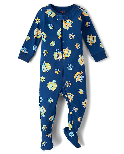 Baby And Toddler Matching Family Hanukkah Snug Fit Cotton Footed One Piece Pajamas