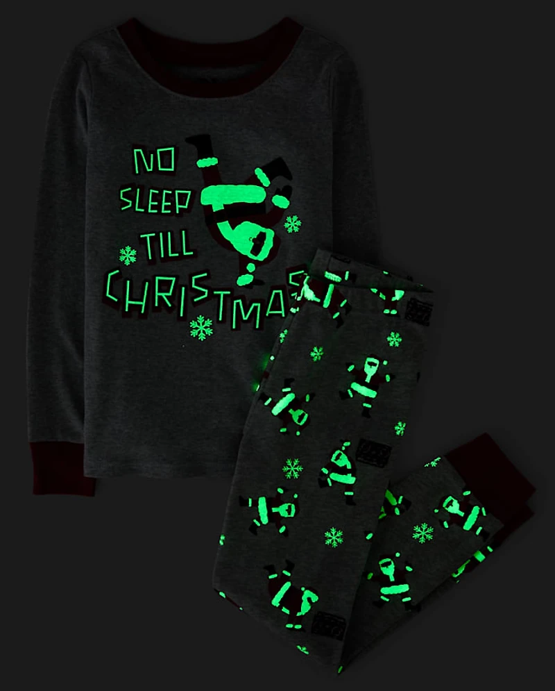 Pyjama en coton ajusté pour enfants avec le Père Noël lumineux qui danse