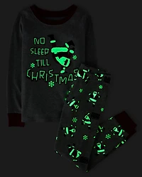 Pyjama en coton ajusté pour enfants avec le Père Noël lumineux qui danse