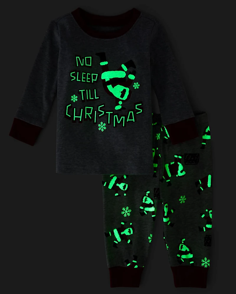 Pyjama en coton ajusté pour bébé et tout-petit avec le Père Noël lumineux qui danse