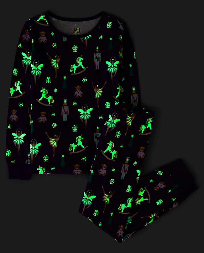 Girls Glow Nutcracker Ballerina Snug Fit Cotton Pajamas