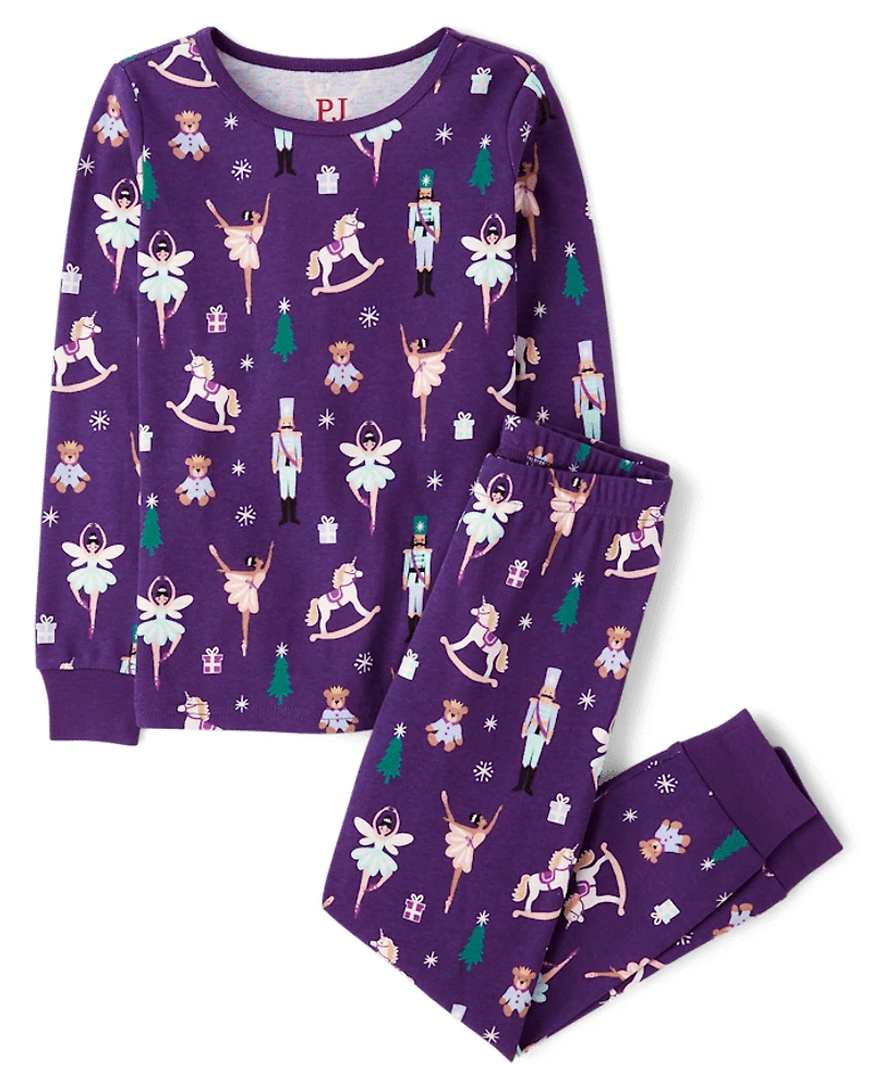 Girls Glow Nutcracker Ballerina Snug Fit Cotton Pajamas