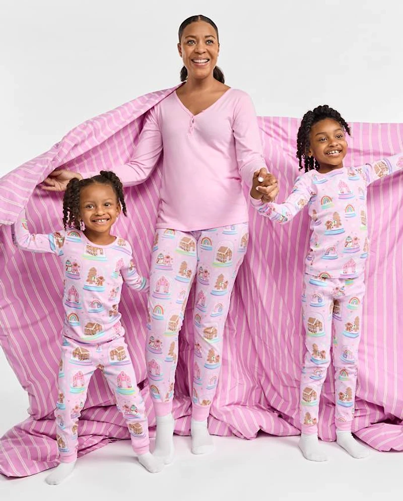 Pyjama en coton ajusté « Boule à neige pain d'épice » pour filles, assorti la sienne