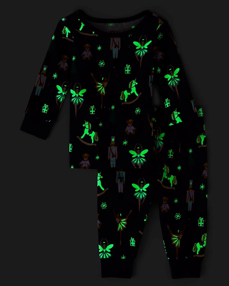 Baby And Toddler Girls Glow Nutcracker Ballerina Snug Fit Cotton Pajamas