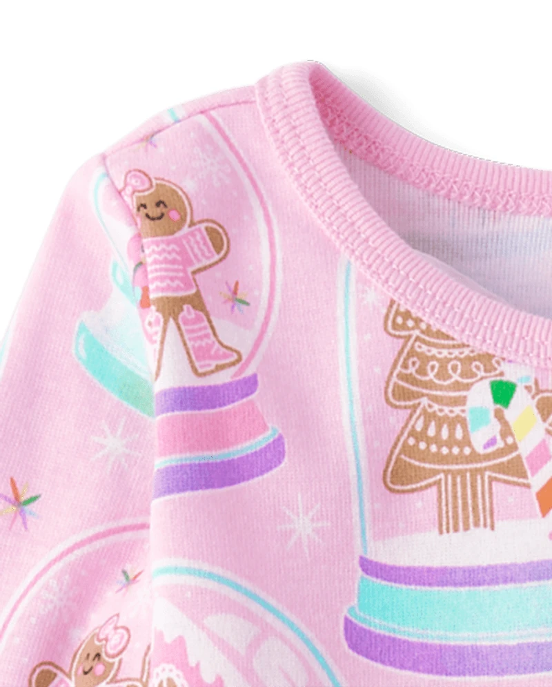 Baby And Toddler Girls Mommy Me Gingerbread Snow Globe Snug Fit Cotton Pajamas