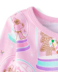 Baby And Toddler Girls Mommy Me Gingerbread Snow Globe Snug Fit Cotton Pajamas