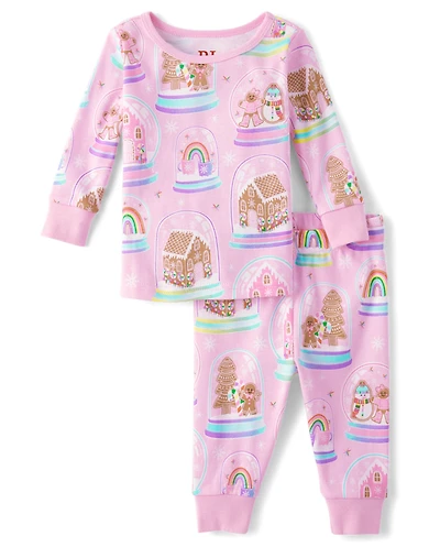 Baby And Toddler Girls Mommy Me Gingerbread Snow Globe Snug Fit Cotton Pajamas