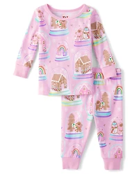 Pyjama en coton ajusté « Boule à neige pain d'épice maman et moi » pour bébés petites filles