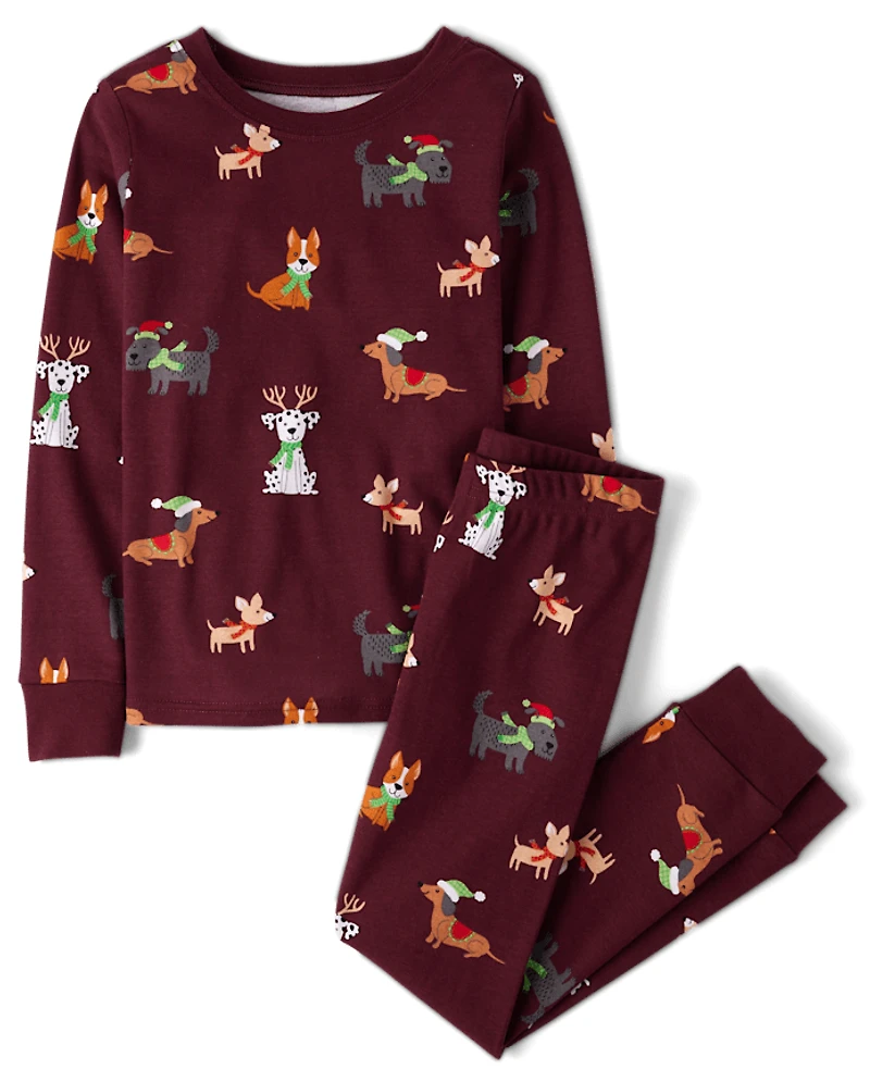 Kids Matching Family Holiday Dog Snug Fit Cotton Pajamas