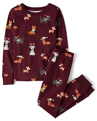 Kids Matching Family Holiday Dog Snug Fit Cotton Pajamas