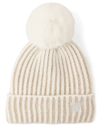 Girls Shimmer Icon Pom Beanie