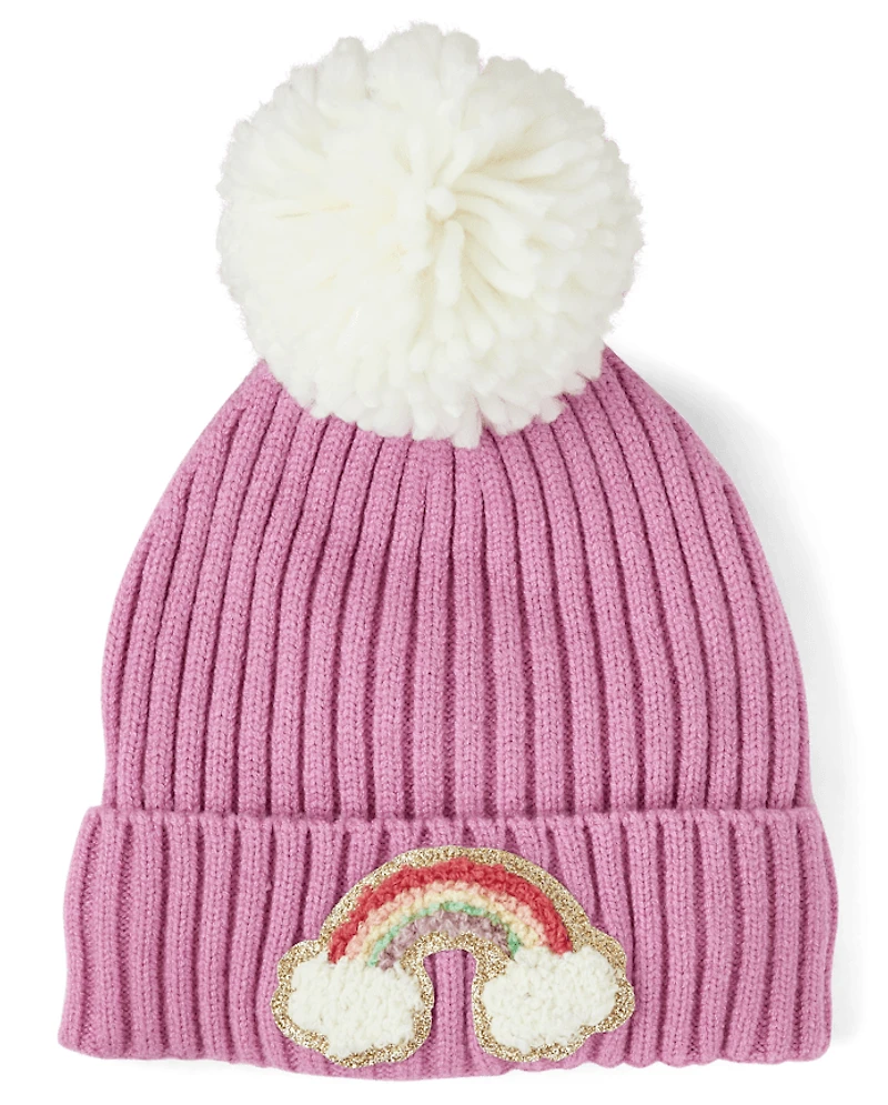 Toddler Girls Chenille Patch Pom Beanie