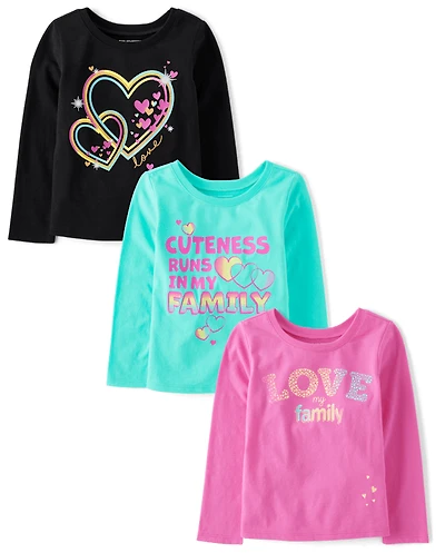 Lot de 3 t-shirts graphiques pour bébés et petites filles