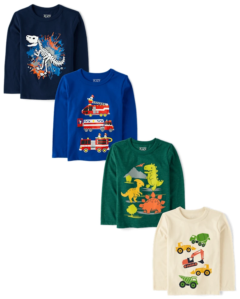 Baby And Toddler Boys Dinos Trucks Graphic Tee 4-Pack