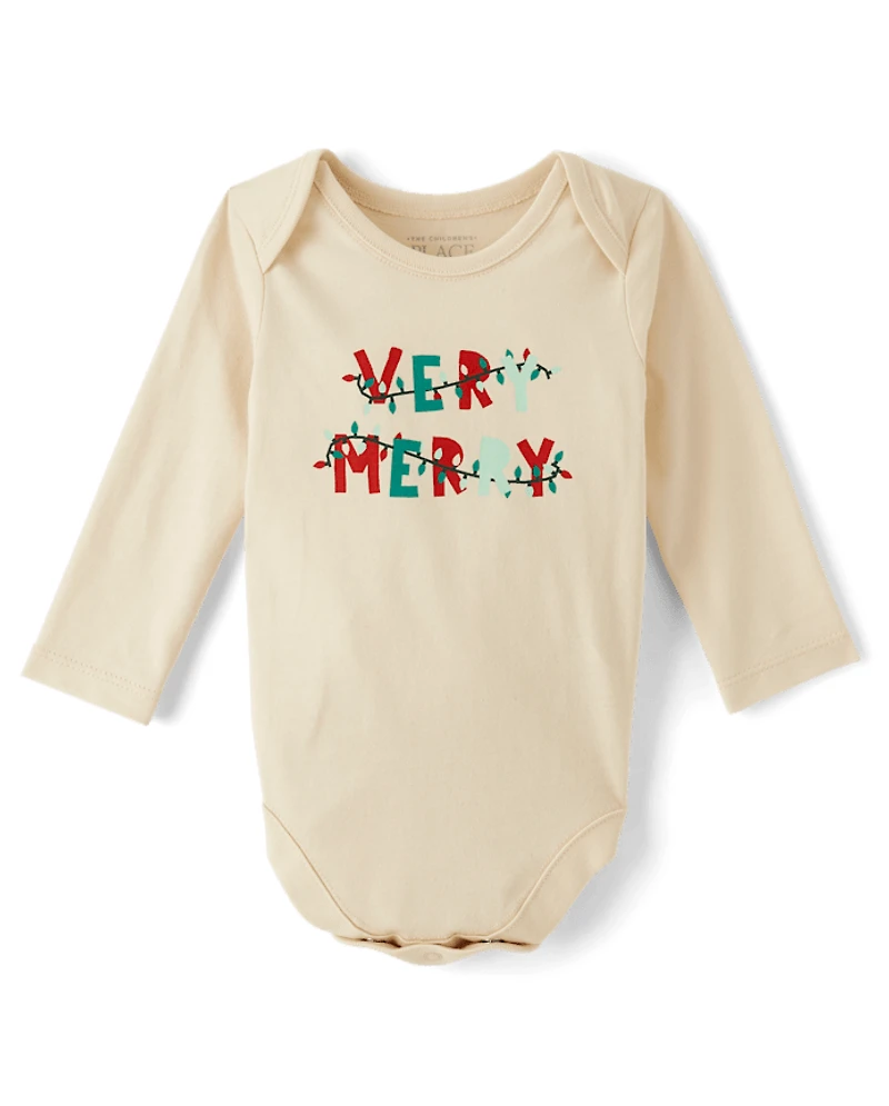 Baby Very Merry Christmas Lights Graphic Bodysuit