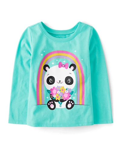 Baby And Toddler Girls Panda Rainbow Graphic Tee