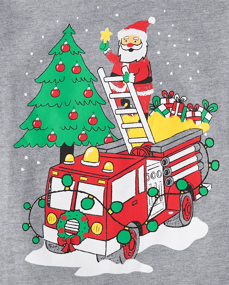 Baby And Toddler Boys Christmas Santa Firetruck Graphic Tee