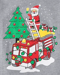 Baby And Toddler Boys Christmas Santa Firetruck Graphic Tee