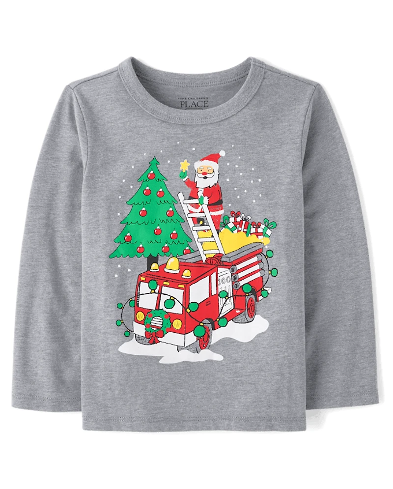 Baby And Toddler Boys Christmas Santa Firetruck Graphic Tee