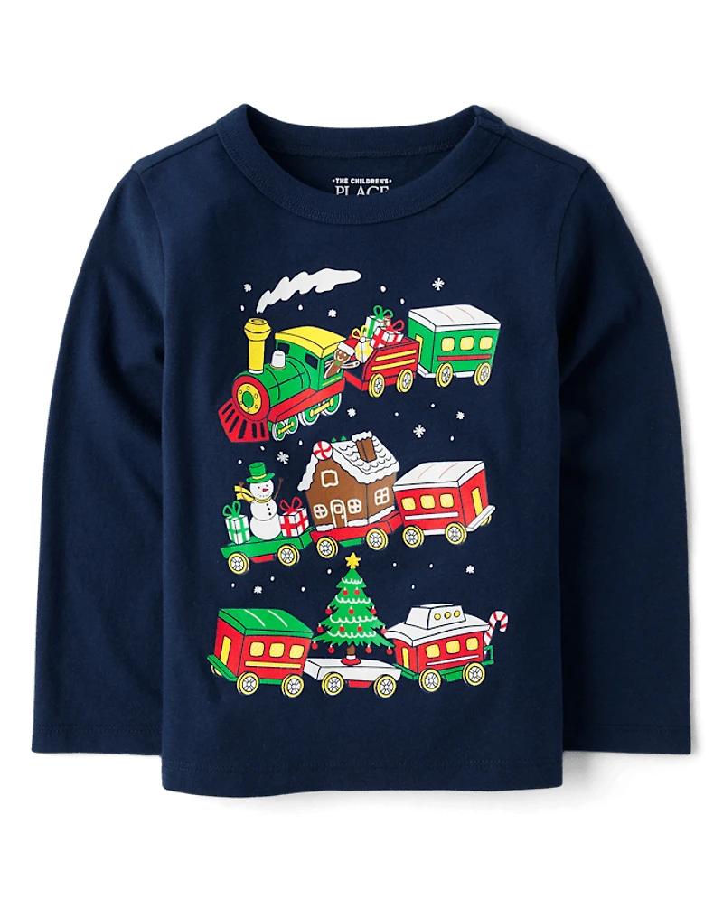 Baby And Toddler Boys Christmas Village Train Graphic Tee