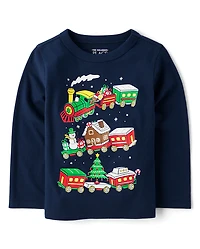Baby And Toddler Boys Christmas Village Train Graphic Tee