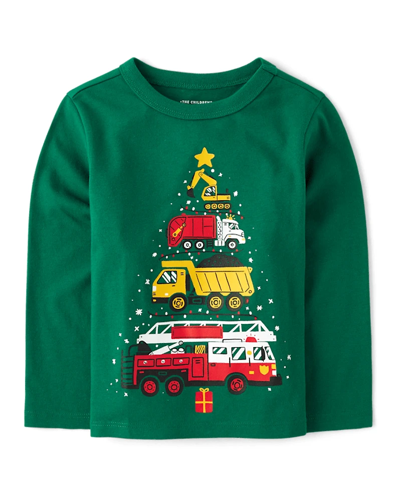 Baby And Toddler Boys Christmas Tree Vehicles Graphic Tee