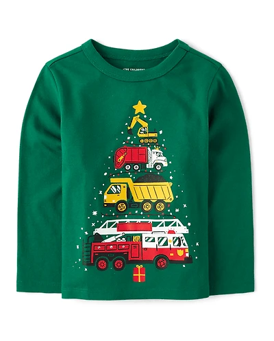 Baby And Toddler Boys Christmas Tree Vehicles Graphic Tee