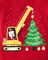 Baby And Toddler Boys Christmas Santa Construction Vehicle Graphic Tee