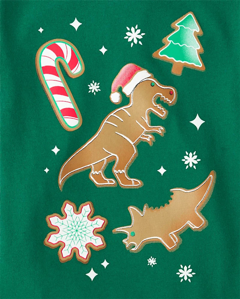 T-shirt graphique de Noël pour bébés et tout-petits garçons, motif dinosaures biscuits