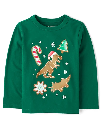 Baby And Toddler Boys Christmas Dino Cookies Graphic Tee