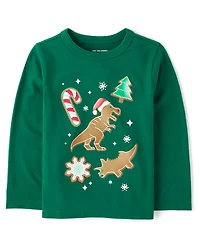 T-shirt graphique de Noël pour bébés et tout-petits garçons, motif dinosaures biscuits