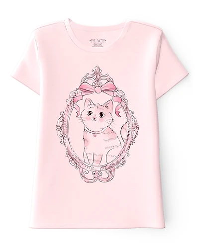 T-shirt graphique miroir chat pour fille