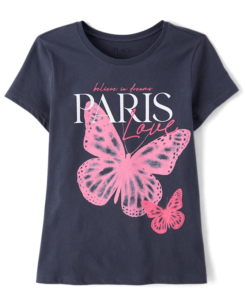 Girls Butterfly Paris Graphic Tee