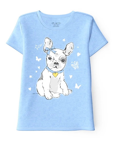 T-shirt graphique chien papillons pour fille