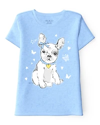 Girls Dog Butterflies Graphic Tee