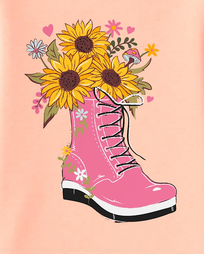 Girls Flower Boot Graphic Tee