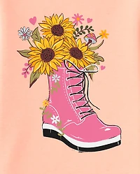 Girls Flower Boot Graphic Tee
