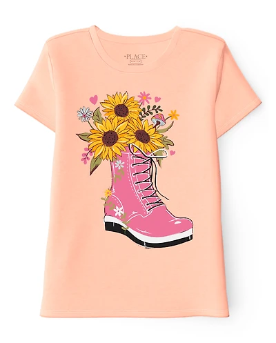 Girls Flower Boot Graphic Tee