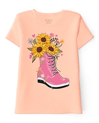 Girls Flower Boot Graphic Tee