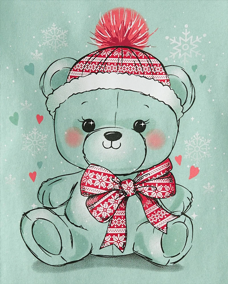 Baby And Toddler Girls Christmas Bear Graphic Tee